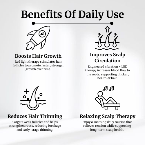 Diagram of the benefits of daily use with icons and text on a white background